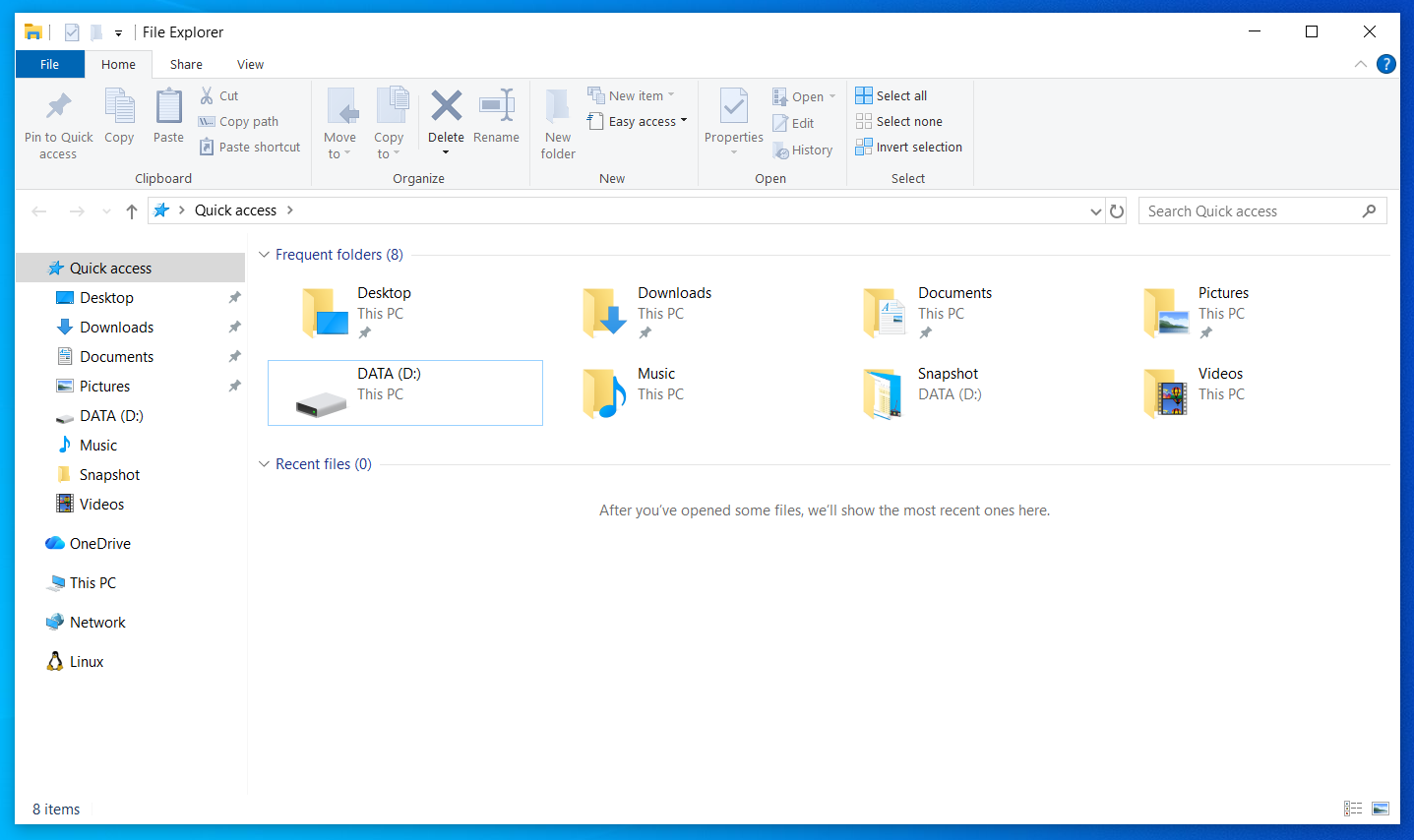 Windows 10 File Explorer main window