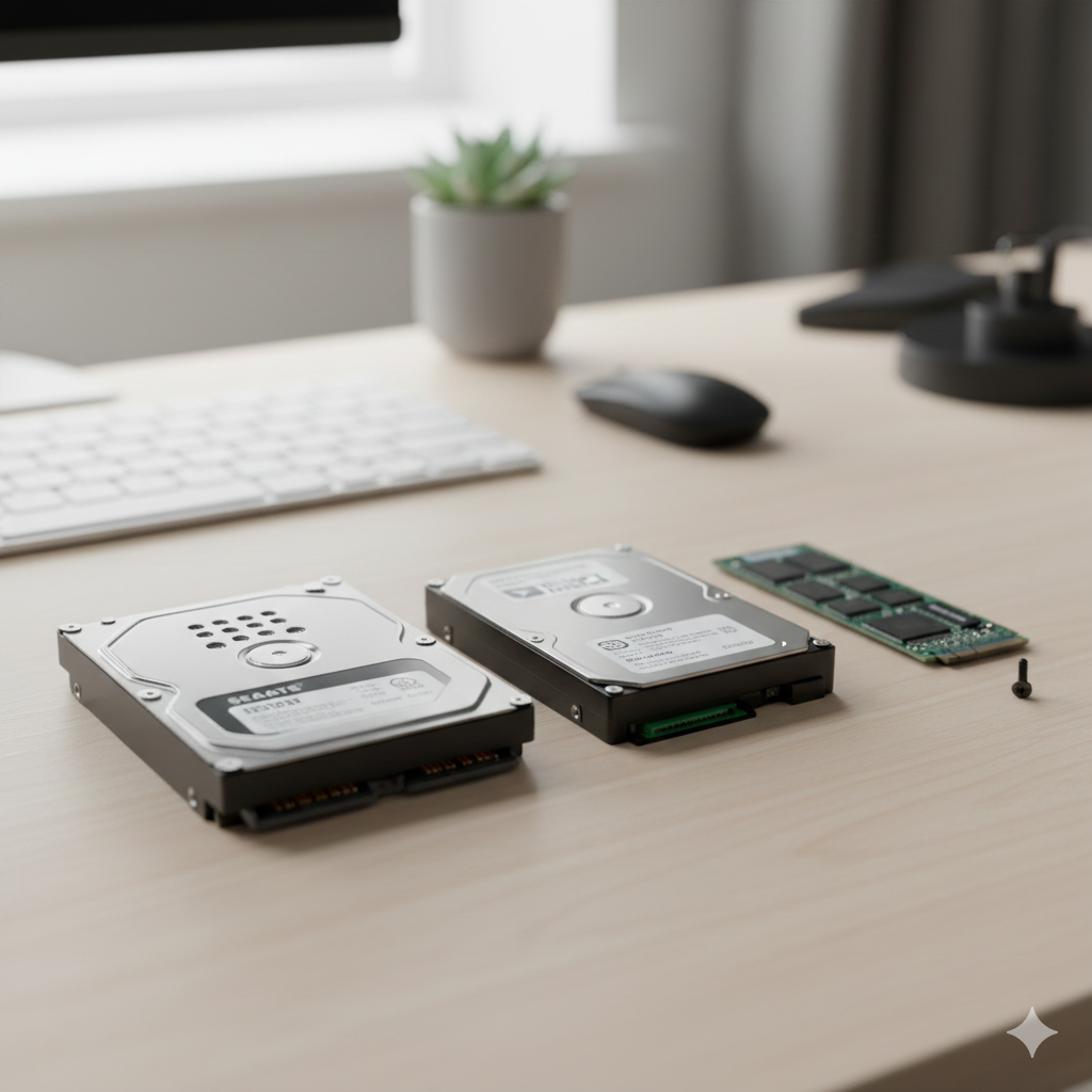 External hard drives and SSD module for long-term storage