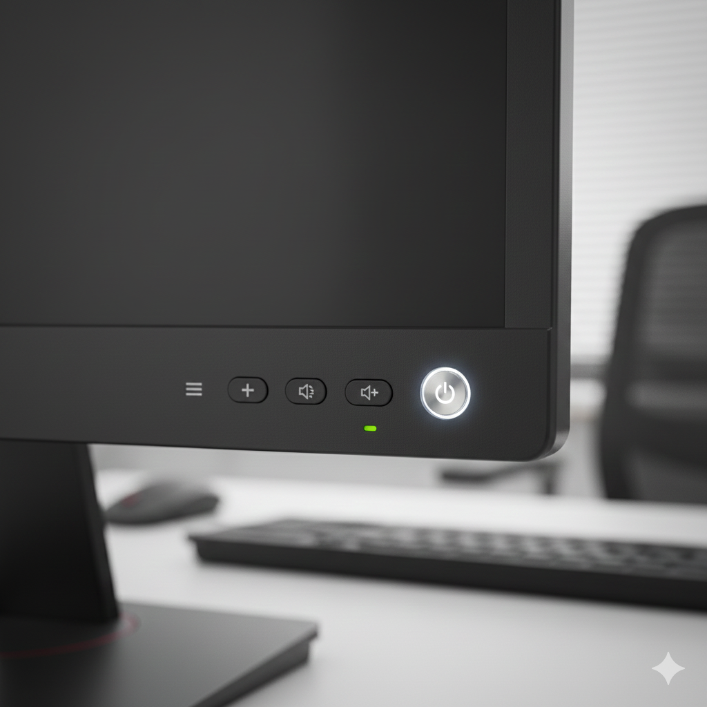 Monitor control panel with power button and settings buttons