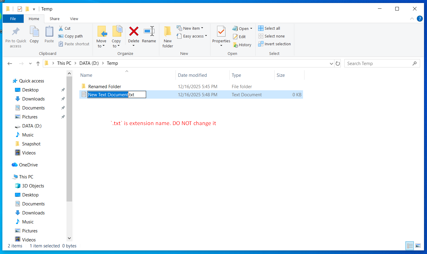 File name highlighted and ready for typing a new name