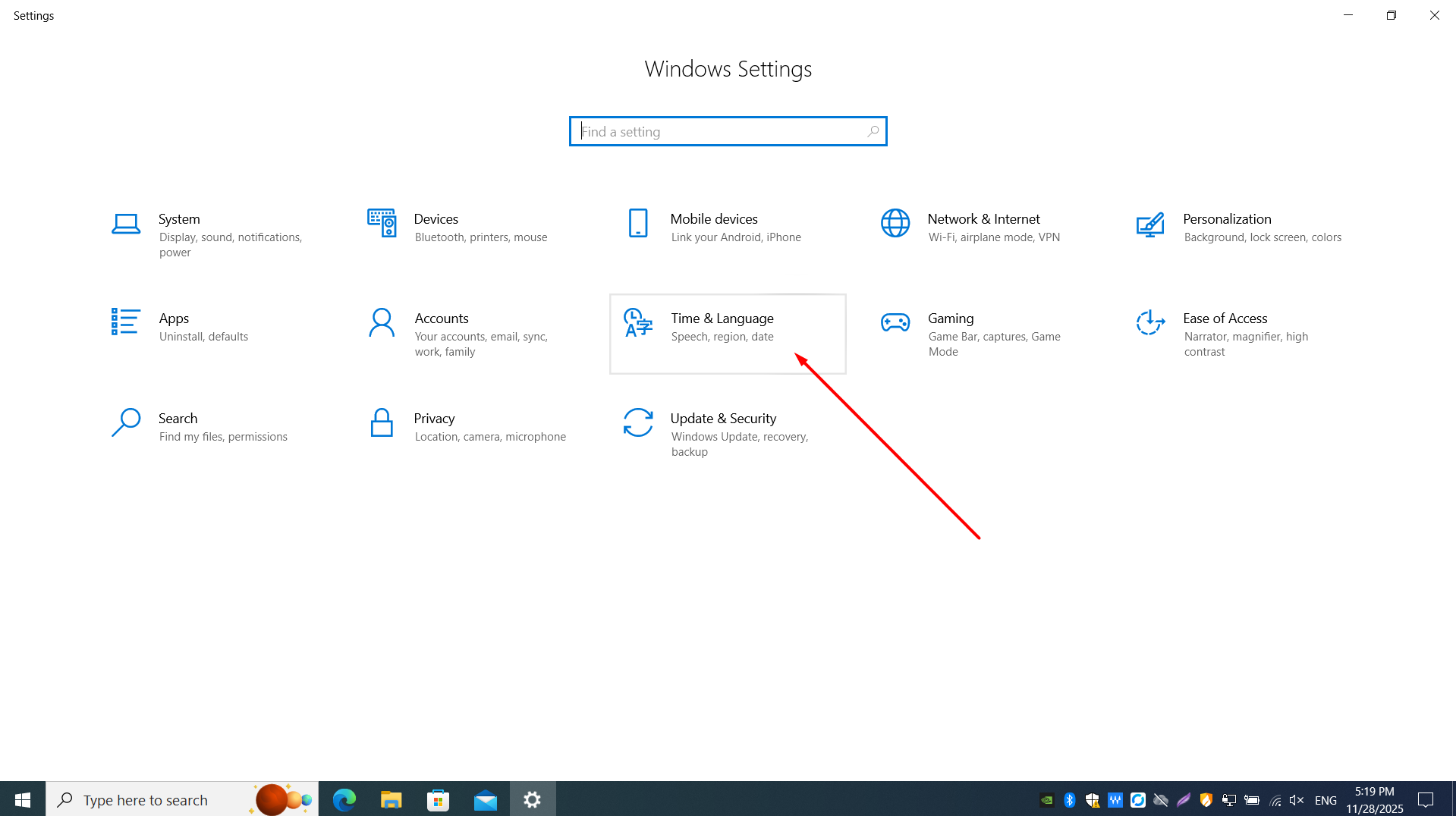 Step1: Highlight the language settings option