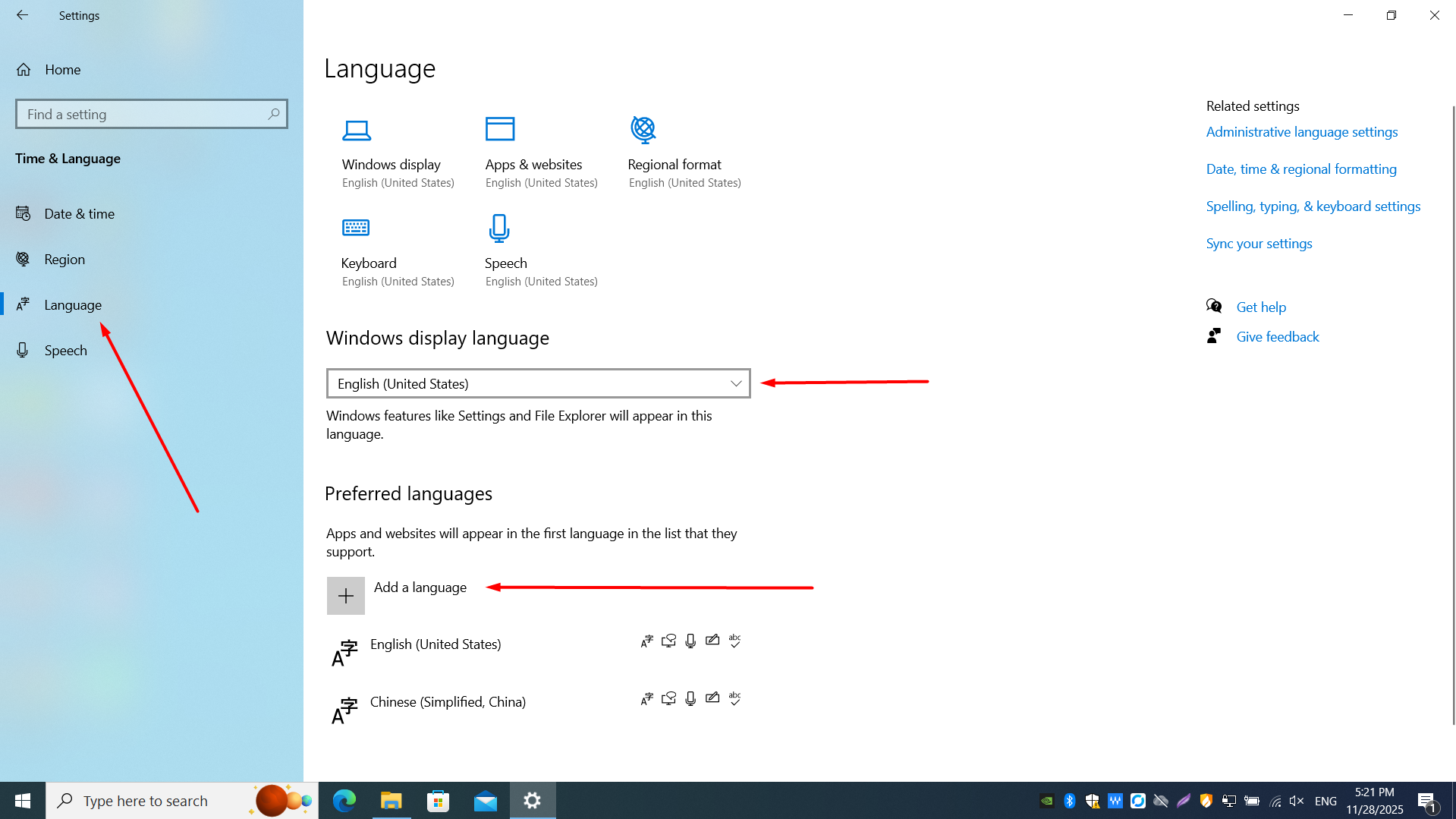 Step2: Open language settings panel