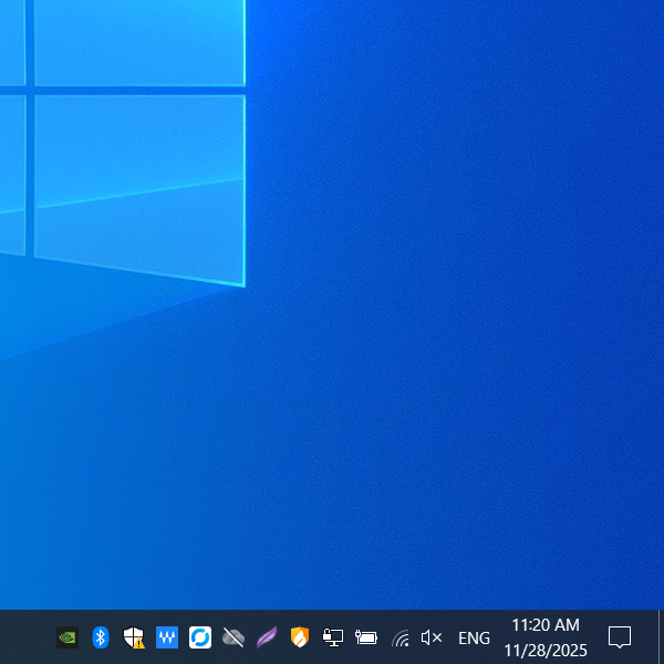 Windows 10 system tray showing battery, network, volume, and other status icons